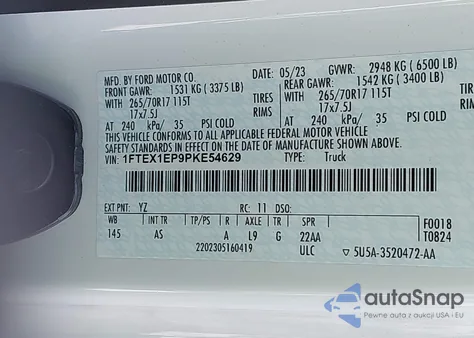 2023 Ford F-150 Xl из США, поврежденный, VIN 1FTEX1EP9PKE54629